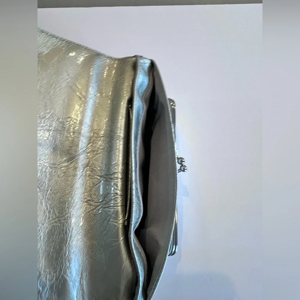 Silver Clutch Bag with magnetic closure coin purse & inside pockets